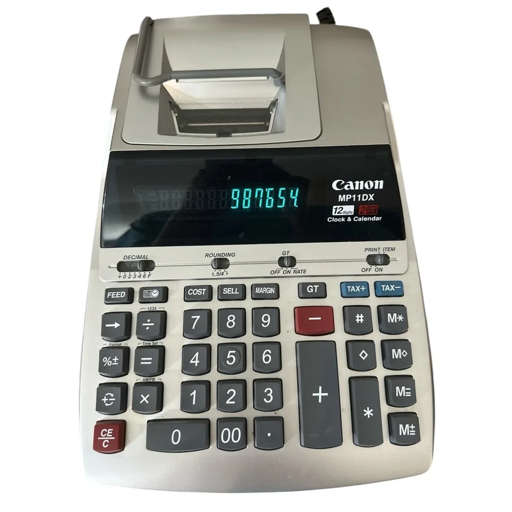 Canon MP11DX 12-Digits 2-Color Clock Calendar Adding Machine Printing Calculator